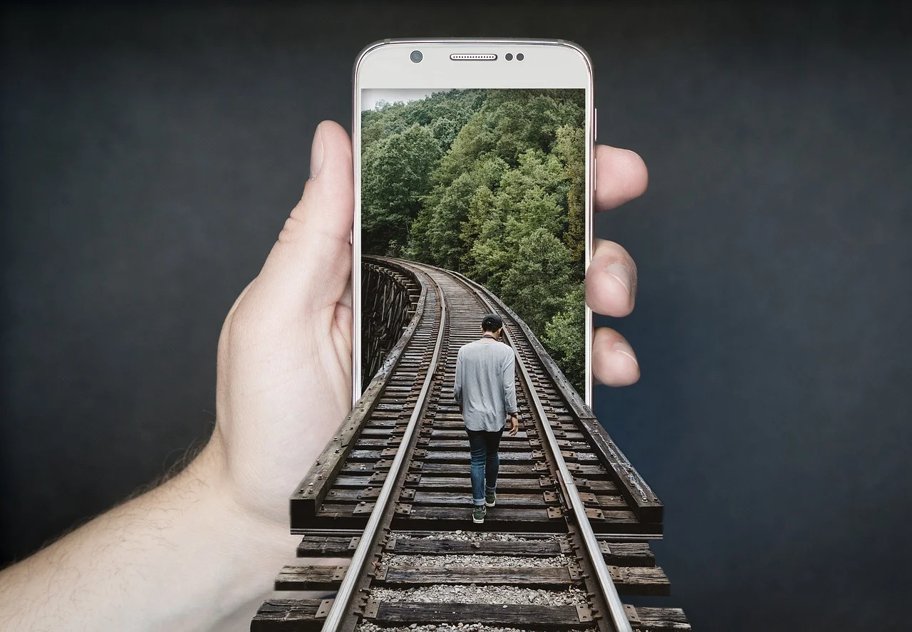 train track, railroad, smartphone, railway track, mobile phone, cellphone, smartphone, smartphone, smartphone, smartphon