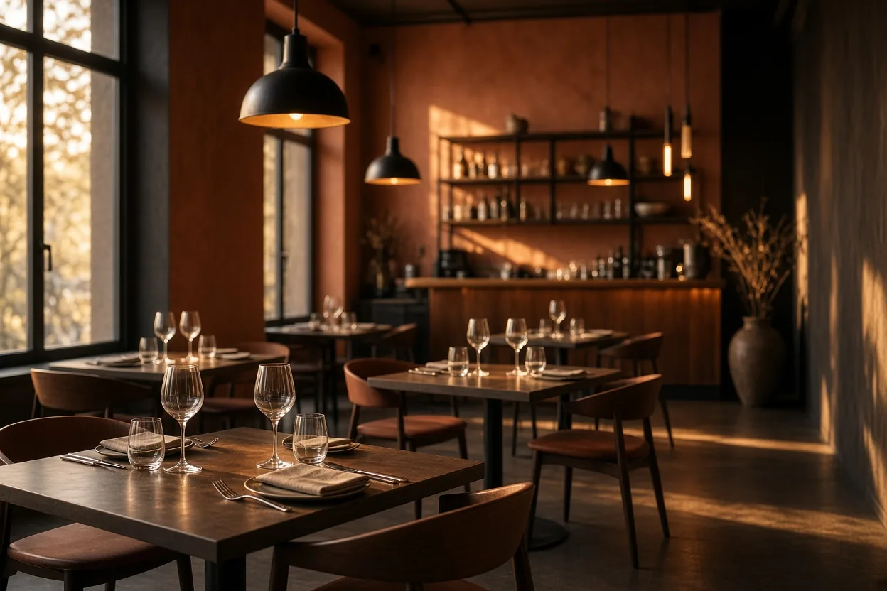 Comedor de un restaurante moderno con las mesas dispuestas