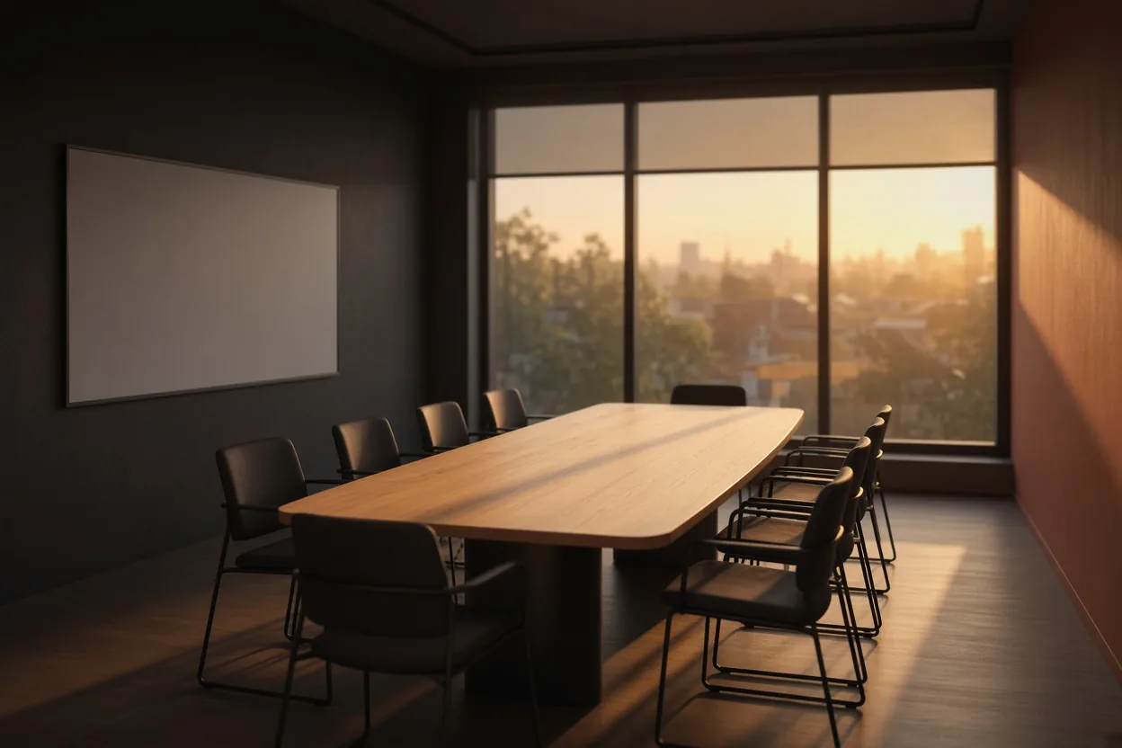 Sala de reuniones de una oficina moderna con ventanal